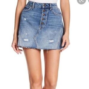 NWOT Free People Distressed Denim Button Up Jean Skirt
